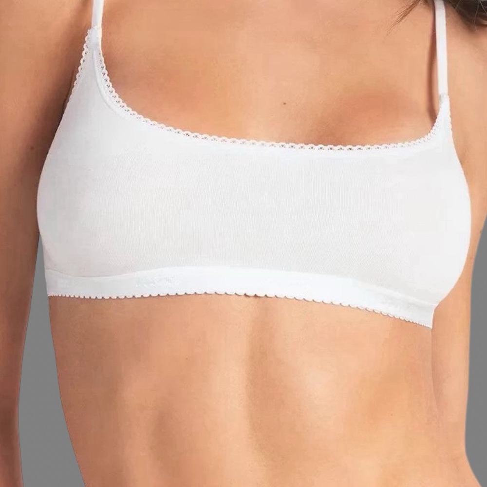 Skims Lightweight Cotton Logo Picot Scoop Bralette Snow White BR-BRL-11450W S - Picture 2 of 5